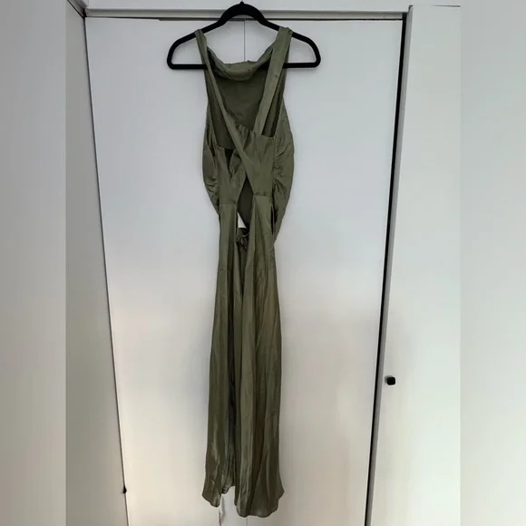 Reformation NWT Casette Silk Dress Size 12 in Artichoke - Picture 7 of 14